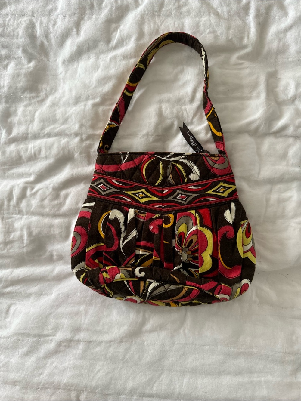 Vera Bradley Quilted Shoulder Bag in Brown, Pink & Yellow Pattern